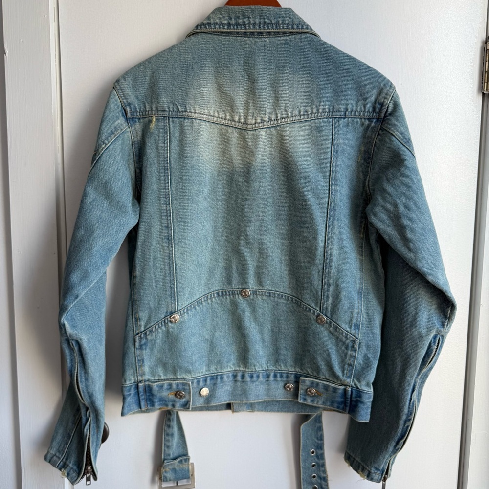 Civil Regime Distressed Denim Belted Trucker Jacket Blue Small - Picture 7 of 16
